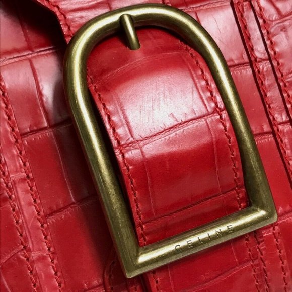 Authentic CELINE Hand Bag embossed leather Red/GoldHardware - Picture 5 of 6